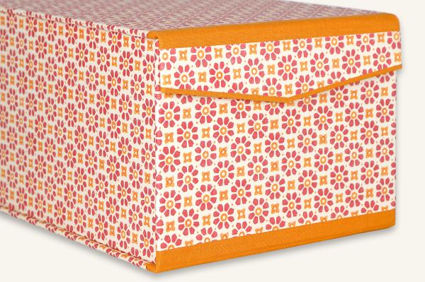 Karteikasten, orange, kleine Blüten